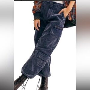 Free People Sahar Blue Velvet Cargo Pant